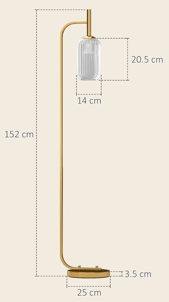 HOMCOM Floor Lamp for Living Room with Glass Lampshade, Modern Standing Lamp with Foot Switch for Bedroom, Bulb not Included, Gold Tone Aosom UK