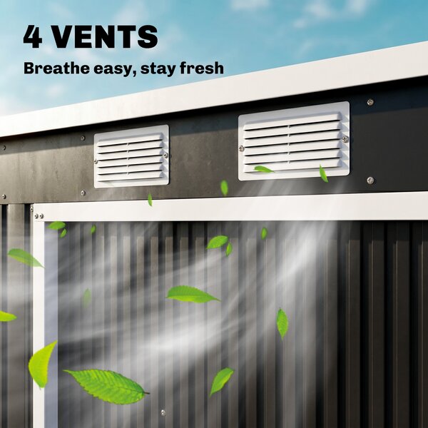 Outsunny Steel Shed with Foundation Kit and Lockable Door, Vents and Sloped Roof, 173H x 213L x 130Wcm, Dark Grey Aosom UK