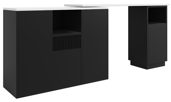Kitchen Island with Marble-Effect Worktop, Storage Compartments, 360° Swivel Bar Table for Kitchen/Living Room, 198.5x30x72.5 cm, Black Aosom UK