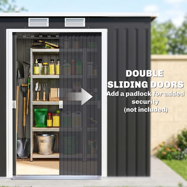 Outsunny Steel Shed with Foundation Kit and Lockable Door, Vents and Sloped Roof, 173H x 213L x 130Wcm, Dark Grey Aosom UK