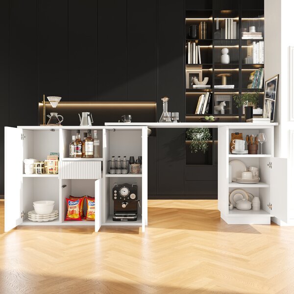 Marble-Effect Bar Table, 360° Swivel Kitchen Island with Slim Storage, Breakfast Bar for Kitchen/Living Room, 198.5x30x72.5 cm, White Aosom UK