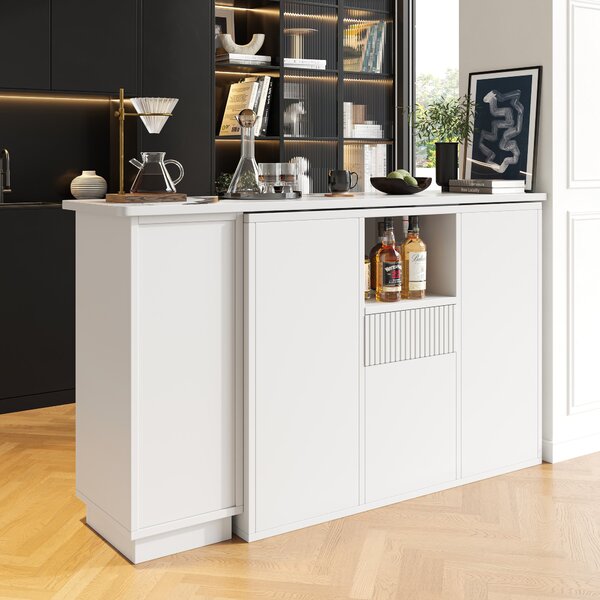 Marble-Effect Bar Table, 360° Swivel Kitchen Island with Slim Storage, Breakfast Bar for Kitchen/Living Room, 198.5x30x72.5 cm, White Aosom UK