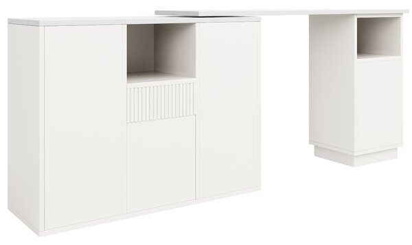 Marble-Effect Bar Table, 360° Swivel Kitchen Island with Slim Storage, Breakfast Bar for Kitchen/Living Room, 198.5x30x72.5 cm, White Aosom UK