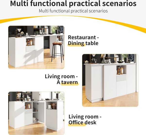 Marble-Effect Bar Table, 360° Swivel Kitchen Island with Slim Storage, Breakfast Bar for Kitchen/Living Room, 198.5x30x72.5 cm, White Aosom UK