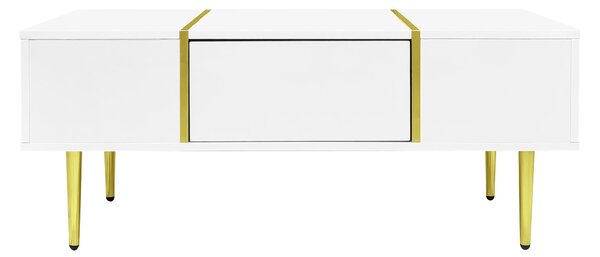 Morden Coffee Table with 2 Drawers, Easy Cleaning, Practical Storage, High-gloss Sofa Table for Living Room, 100L x 60W x 41.5H cm, White Aosom UK