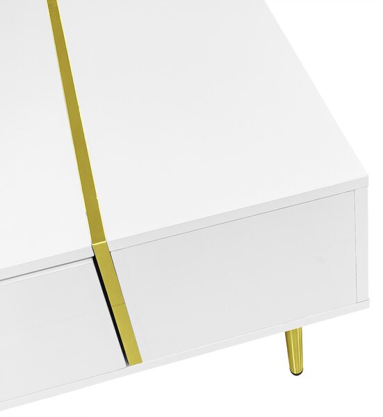 Morden Coffee Table with 2 Drawers, Easy Cleaning, Practical Storage, High-gloss Sofa Table for Living Room, 100L x 60W x 41.5H cm, White Aosom UK