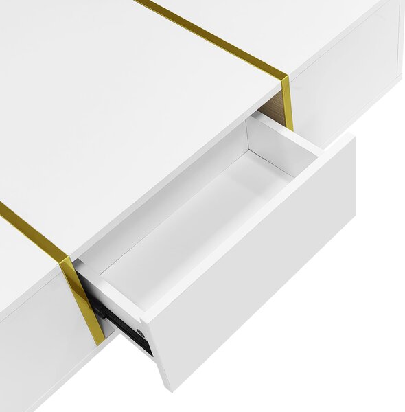 Morden Coffee Table with 2 Drawers, Easy Cleaning, Practical Storage, High-gloss Sofa Table for Living Room, 100L x 60W x 41.5H cm, White Aosom UK
