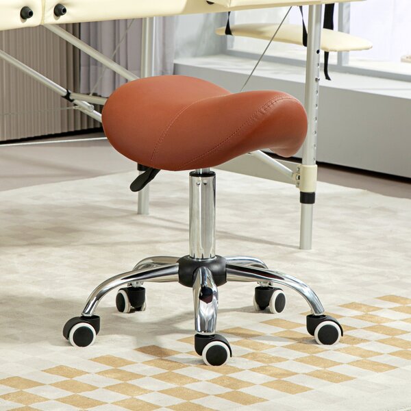 HOMCOM Saddle Stool, Height Adjustable Salon Chair for Massage Spa, Faux Leather, Brown Aosom UK