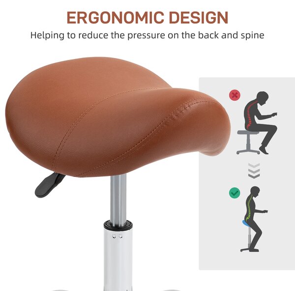 HOMCOM Saddle Stool, Height Adjustable Salon Chair for Massage Spa, Faux Leather, Brown Aosom UK
