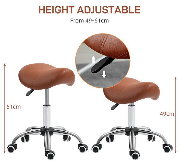 HOMCOM Saddle Stool, Height Adjustable Salon Chair for Massage Spa, Faux Leather, Brown Aosom UK