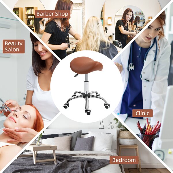HOMCOM Saddle Stool, Height Adjustable Salon Chair for Massage Spa, Faux Leather, Brown Aosom UK