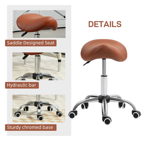 HOMCOM Saddle Stool, Height Adjustable Salon Chair for Massage Spa, Faux Leather, Brown Aosom UK