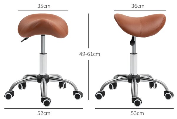 HOMCOM Saddle Stool, Height Adjustable Salon Chair for Massage Spa, Faux Leather, Brown Aosom UK