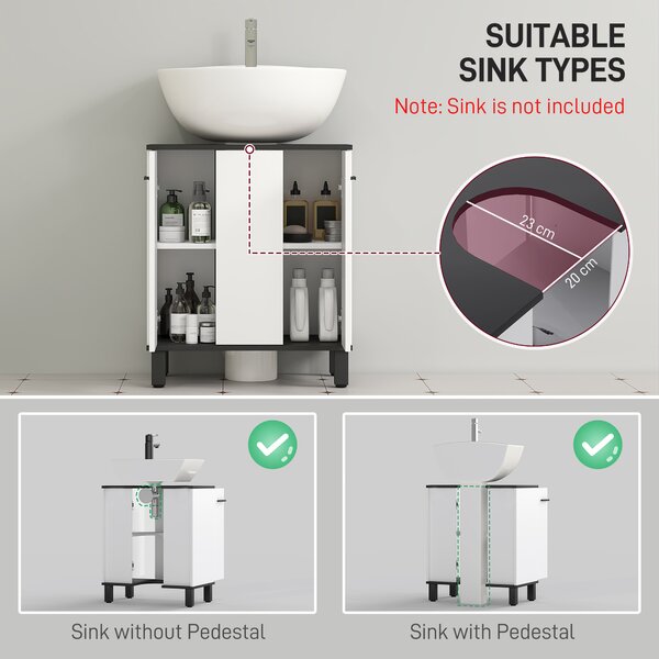 HOMCOM Under Sink Bathroom Cabinet, Modern Under Sink Cabinet with Adjustable Shelf for Basin with or without Pedestal, 60 x 34 x 70cm, White