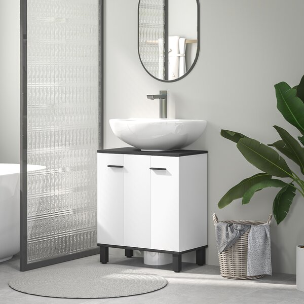 HOMCOM Under Sink Bathroom Cabinet, Modern Under Sink Cabinet with Adjustable Shelf for Basin with or without Pedestal, 60 x 34 x 70cm, White