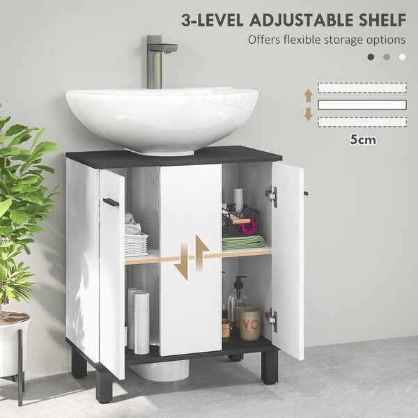 HOMCOM Under Sink Bathroom Cabinet, Modern Under Sink Cabinet with Adjustable Shelf for Basin with or without Pedestal, 60 x 34 x 70cm, White