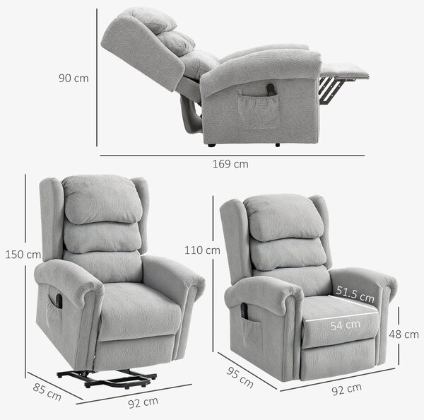 HOMCOM Power Lift Recliner Chair for Elderly, Velvet Electric Riser and Recliner Armchair for Living Room with Remote Control, 2 Side Pockets, Thick Padded Back, Grey