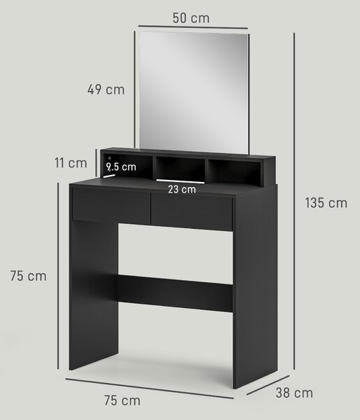 HOMCOM Multi-Storage Dressing Table, with Mirror - Black