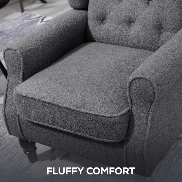 HOMCOM Wingback Accent Chair, Retro Upholstered Button Tufted Occasional Chair for Living Room and Bedroom, Charcoal Grey