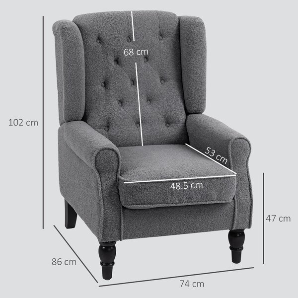 HOMCOM Wingback Accent Chair, Retro Upholstered Button Tufted Occasional Chair for Living Room and Bedroom, Charcoal Grey