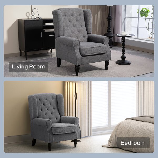 HOMCOM Wingback Accent Chair, Retro Upholstered Button Tufted Occasional Chair for Living Room and Bedroom, Charcoal Grey