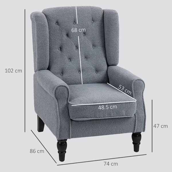 HOMCOM Wingback Accent Chair, Retro Upholstered Button Tufted Occasional Chair for Living Room and Bedroom, Grey
