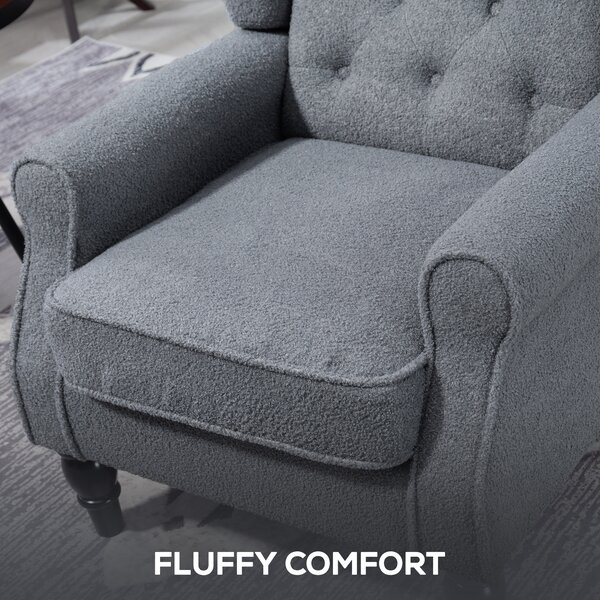 HOMCOM Wingback Accent Chair, Retro Upholstered Button Tufted Occasional Chair for Living Room and Bedroom, Grey