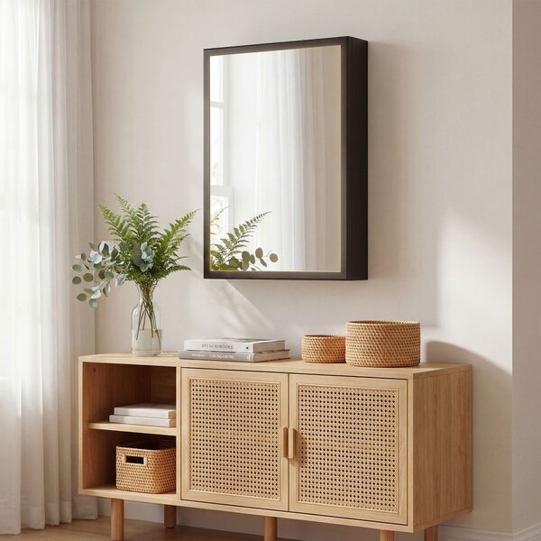 Kleankin Bathroom Cabinet with Mirror, Wall Mounted Bathroom Mirror Cabinet with Storage Shelves, 40 x 12 x 60 cm, Black