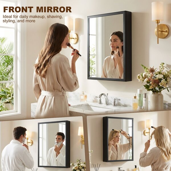 Kleankin Bathroom Cabinet with Mirror, Wall Mounted Bathroom Mirror Cabinet with Storage Shelves, 40 x 12 x 60 cm, Black