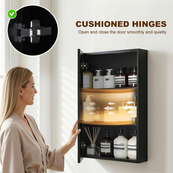 Kleankin Bathroom Cabinet with Mirror, Wall Mounted Bathroom Mirror Cabinet with Storage Shelves, 40 x 12 x 60 cm, Black