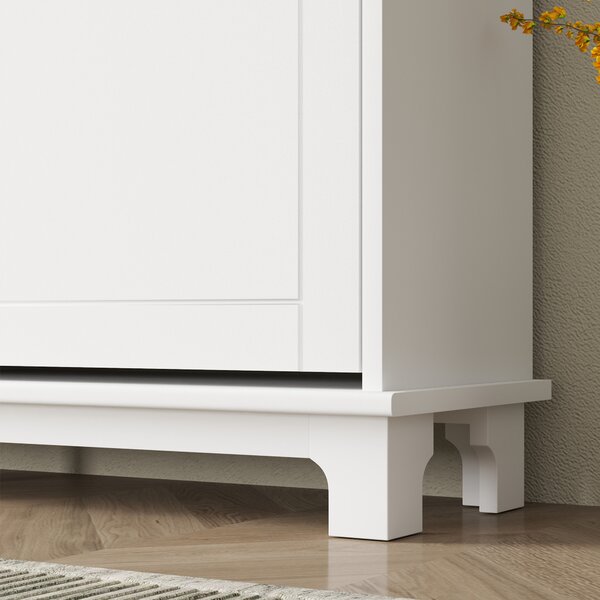 HOMCOM Narrow Shoe Storage Cabinet, Slim Shoe Cabinet with 4 Flip Drawers, Adjustable Shelves for 16 Pairs of Shoes, White