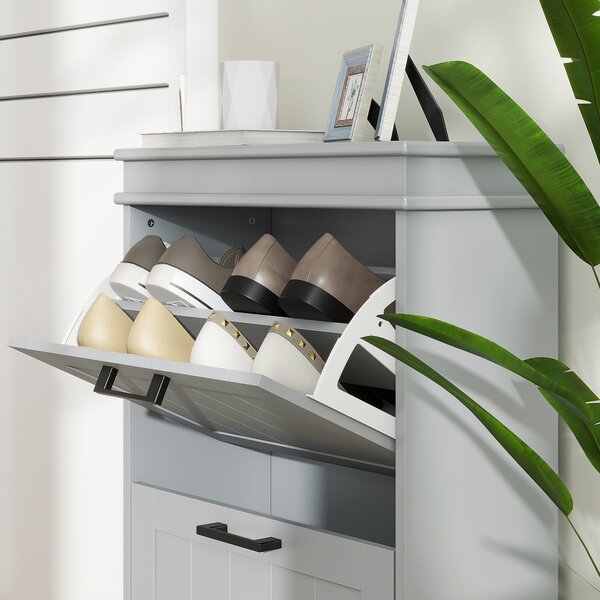 HOMCOM Two-Drawer Minimalistic Shoe Storage Cabinet, for 10 Shoes, Grey