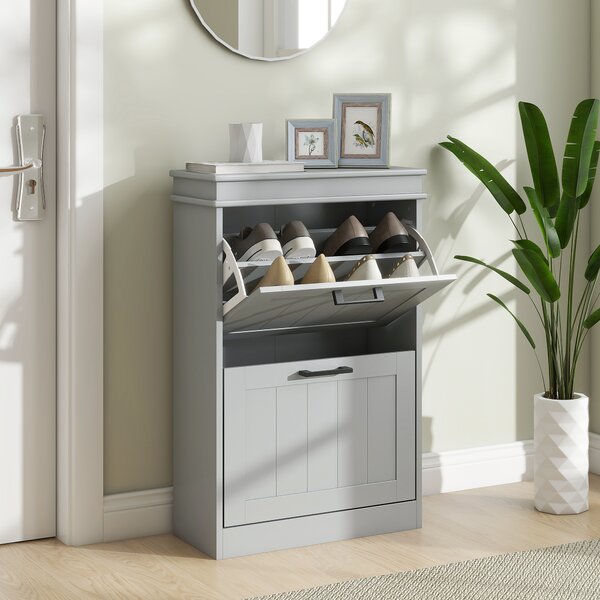 HOMCOM Two-Drawer Minimalistic Shoe Storage Cabinet, for 10 Shoes, Grey