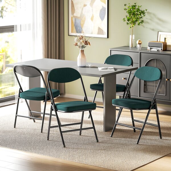 HOMCOM Set of Four Folding Corduroy Seat Chairs - Blue