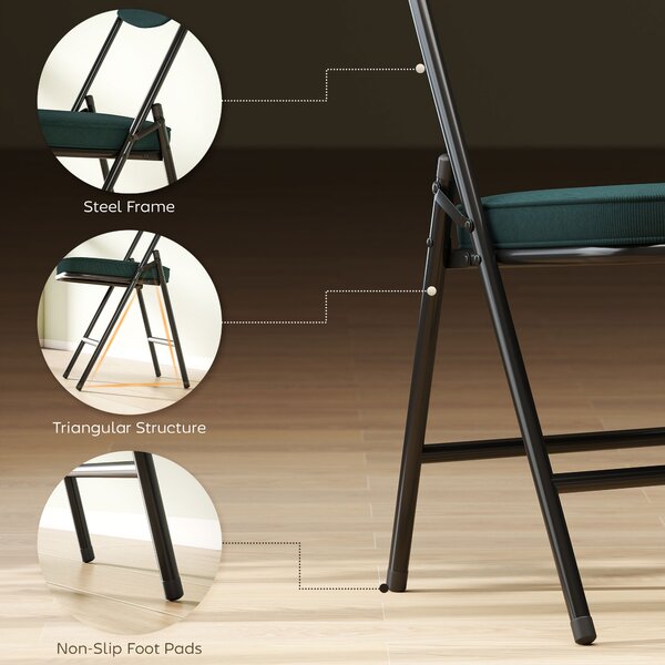 HOMCOM Set of Four Folding Corduroy Seat Chairs - Blue