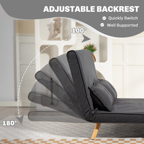 HOMCOM Two-Seater Linen-Look Sofa Bed w/ Cat Scratch Resistant Fabric, Charcoal Grey Aosom UK