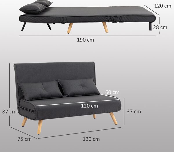 HOMCOM Two-Seater Linen-Look Sofa Bed w/ Cat Scratch Resistant Fabric, Charcoal Grey Aosom UK