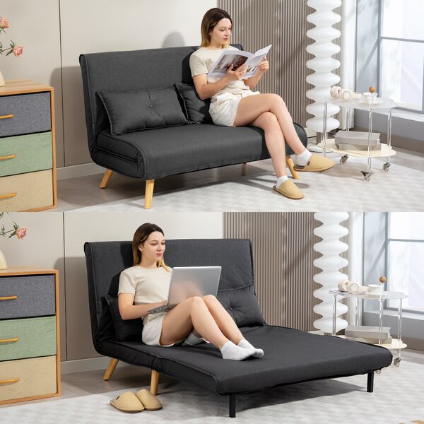 HOMCOM Two-Seater Linen-Look Sofa Bed w/ Cat Scratch Resistant Fabric, Charcoal Grey Aosom UK