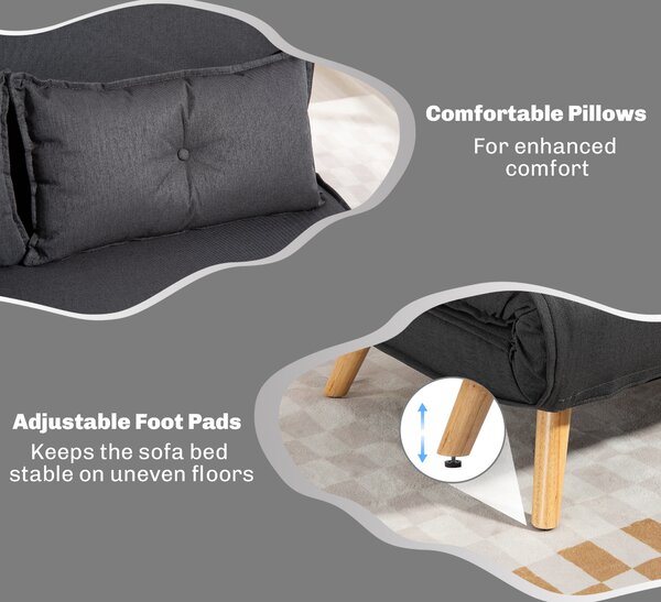 HOMCOM Two-Seater Linen-Look Sofa Bed w/ Cat Scratch Resistant Fabric, Charcoal Grey Aosom UK