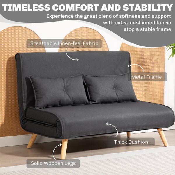 HOMCOM Two-Seater Linen-Look Sofa Bed w/ Cat Scratch Resistant Fabric, Charcoal Grey Aosom UK