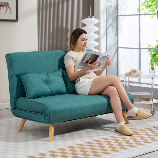 HOMCOM Two-Seater Linen-Look Sofa Bed with Scratch-Resistant Treatment, Green Aosom UK