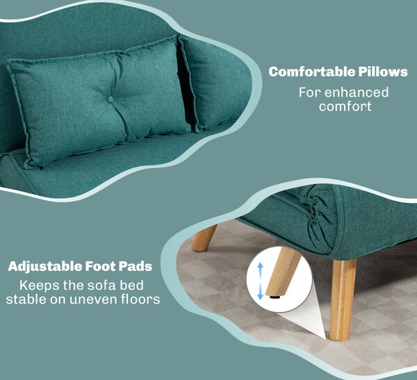 HOMCOM Two-Seater Linen-Look Sofa Bed with Scratch-Resistant Treatment, Green Aosom UK