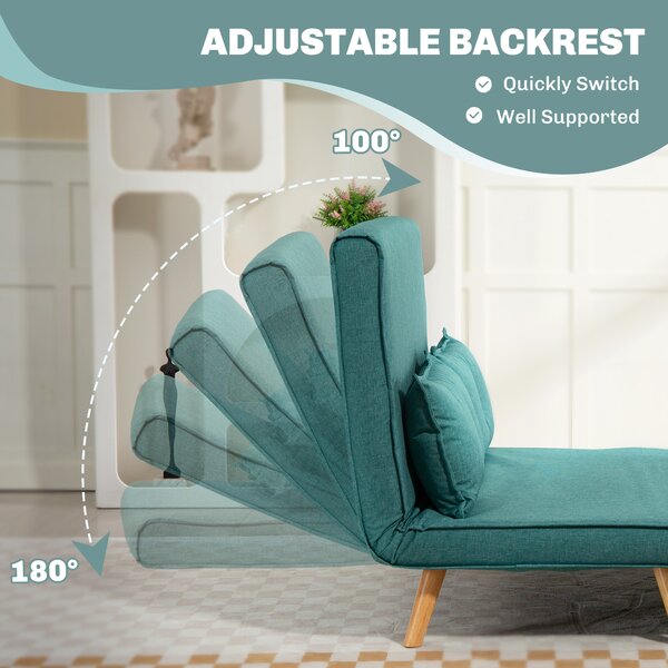 HOMCOM Two-Seater Linen-Look Sofa Bed with Scratch-Resistant Treatment, Green Aosom UK