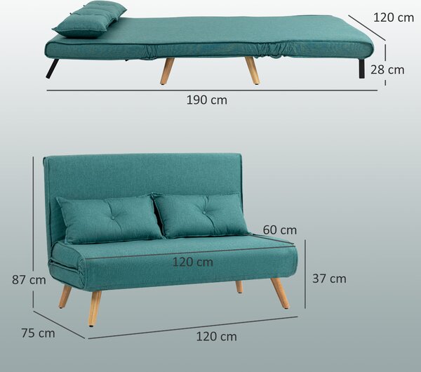 HOMCOM Two-Seater Linen-Look Sofa Bed with Scratch-Resistant Treatment, Green Aosom UK