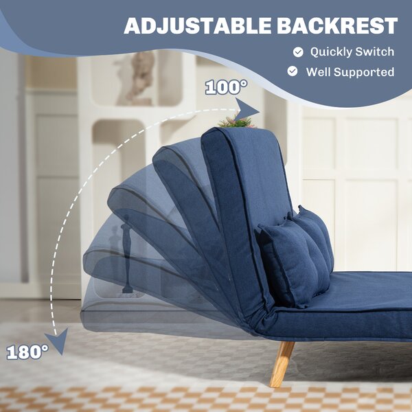 HOMCOM Two-Seater Linen-Look Sofa Bed w/ Cat Scratch Resistant Fabric, Dark Blue Aosom UK