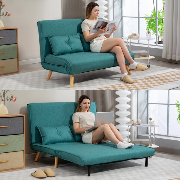 HOMCOM Two-Seater Linen-Look Sofa Bed with Scratch-Resistant Treatment, Green Aosom UK