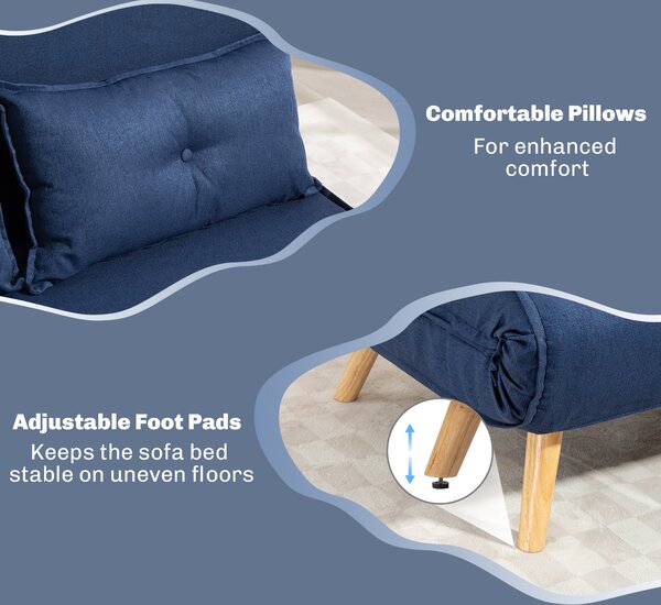 HOMCOM Two-Seater Linen-Look Sofa Bed w/ Cat Scratch Resistant Fabric, Dark Blue Aosom UK