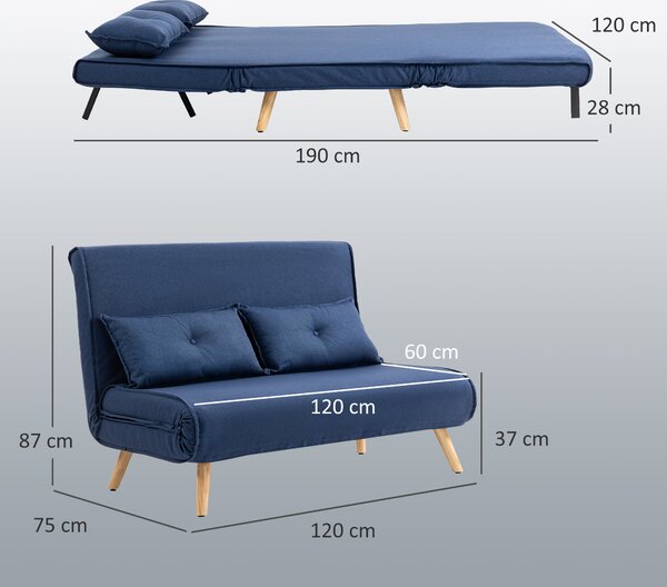 HOMCOM Two-Seater Linen-Look Sofa Bed w/ Cat Scratch Resistant Fabric, Dark Blue Aosom UK