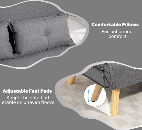 HOMCOM Two-Seater Linen-Look Sofa Bed, Cat Scratch Resistant, Grey Aosom UK