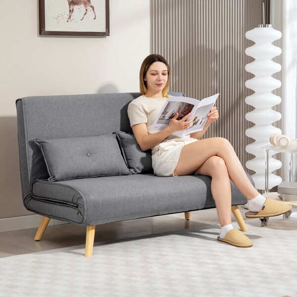 HOMCOM Two-Seater Linen-Look Sofa Bed, Cat Scratch Resistant, Grey Aosom UK